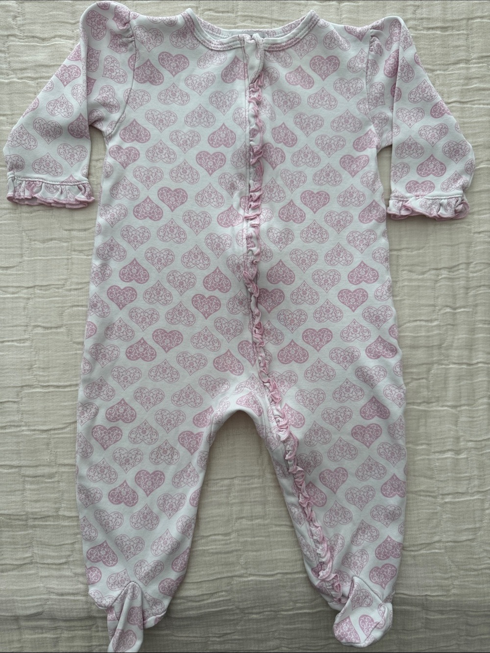 Kissy Kissy 1 Pc Heart Print Footie - Pinks/White, Size 6-9 months